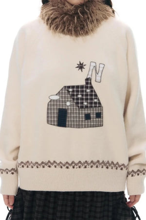 Color Block Embroidery Sweater