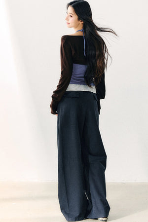 Color Block Halter Collar Long Sleeve Top