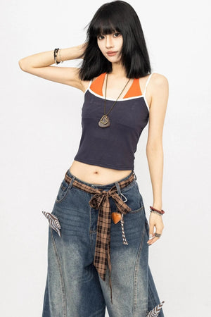Color Block Halter Tank Top