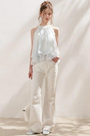 Color-Block Hand-Painted Floral Jeans