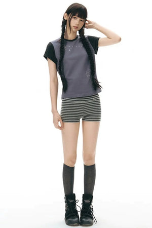 Color-Block Knit Snail Patch Top