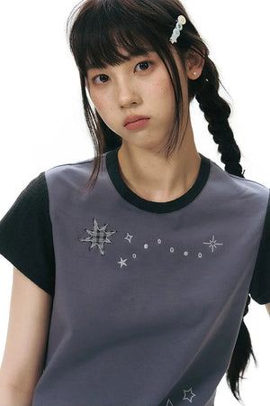 Color-Block Knit Snail Patch Top
