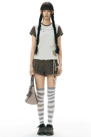 Color-Block Knit Snail Patch Top