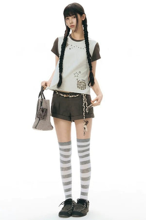 Color-Block Knit Snail Patch Top
