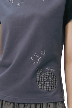 Color-Block Knit Snail Patch Top