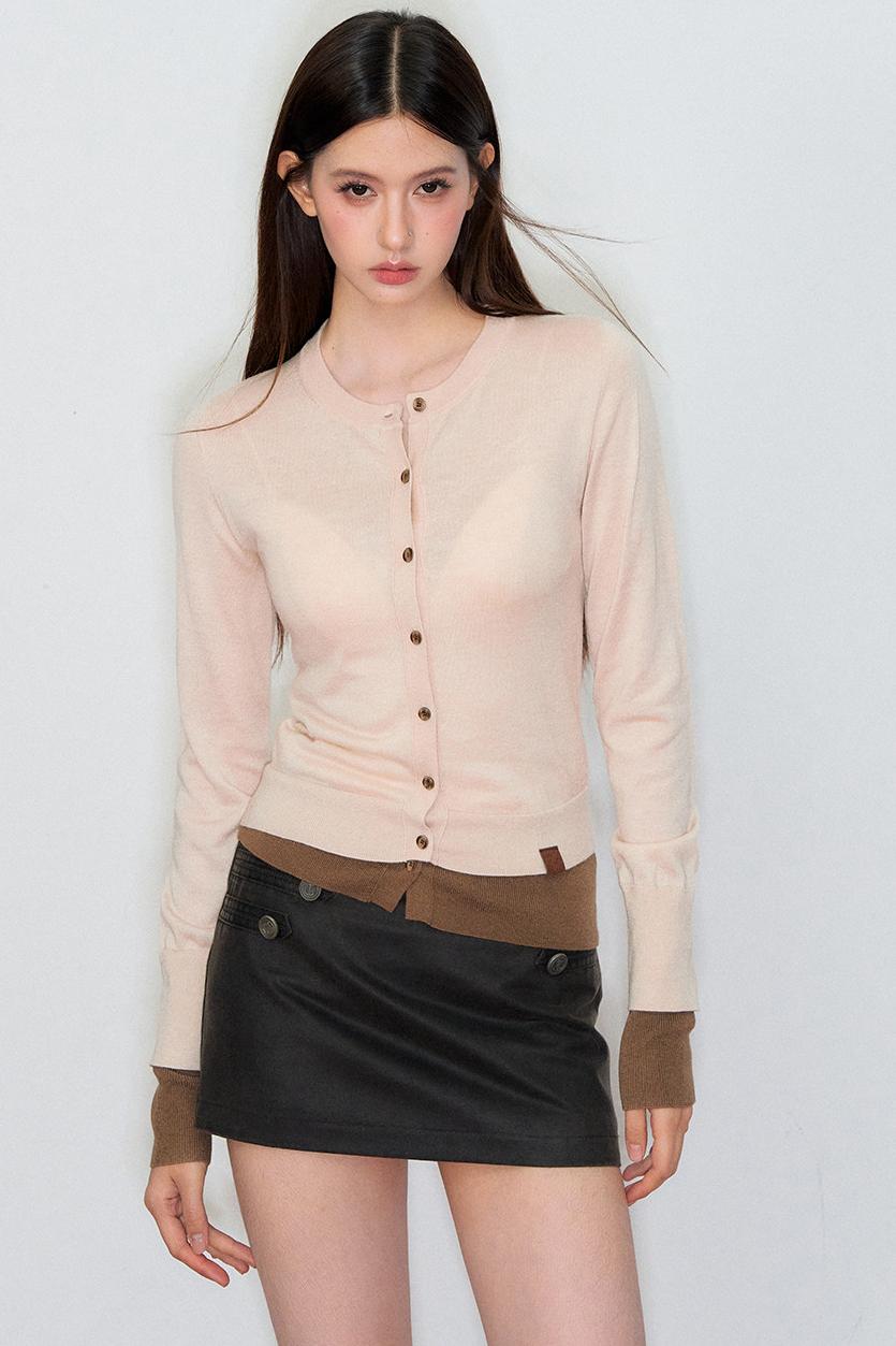 Color-Block Knit Wool Cardigan