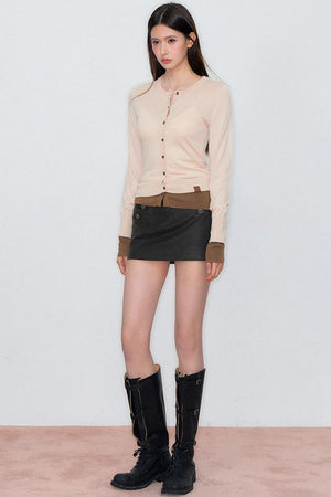 Color-Block Knit Wool Cardigan