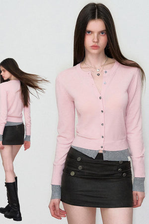 Color-Block Knit Wool Cardigan