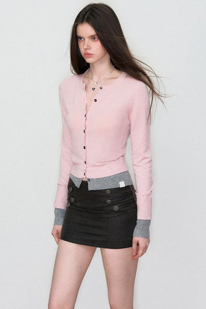 Color-Block Knit Wool Cardigan