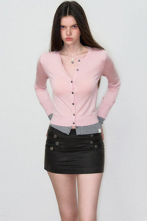 Color-Block Knit Wool Cardigan