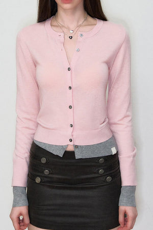 Color-Block Knit Wool Cardigan