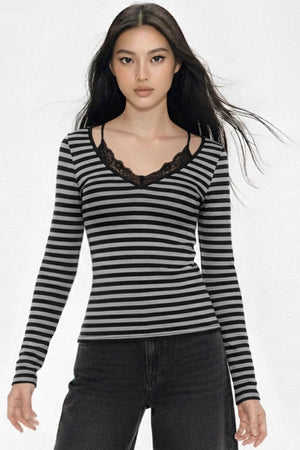 Color-Block Lace Knit Top