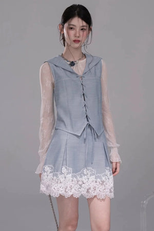 Color-Block Lace Vest Set