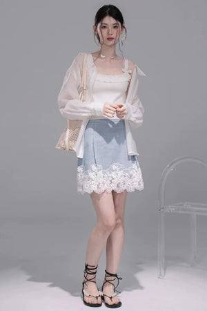 Color-Block Lace Vest Set