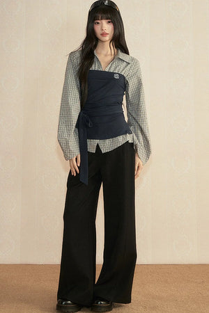 Color-Block Patchwork Blouse and Pants Set-Up