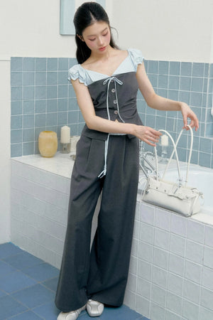Color-Block Patchwork Top and Pants Set-Up