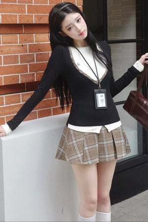 Color-Block Plaid Two-Piece Set-Up