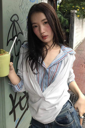 Color-Block Striped Knit Top