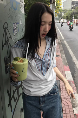 Color-Block Striped Knit Top