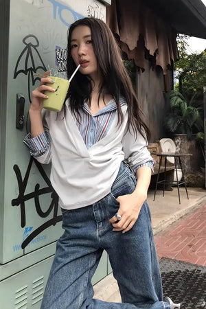 Color-Block Striped Knit Top