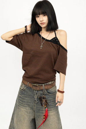 Color-Block Striped Off-Shoulder Top