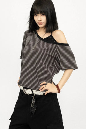 Color-Block Striped Off-Shoulder Top