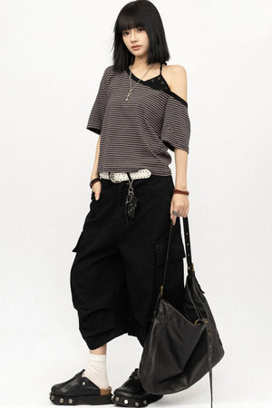 Color-Block Striped Off-Shoulder Top