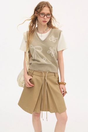 Color-Block Tie Pleated Skirt