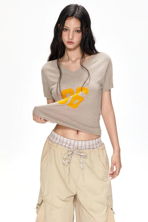 Color Block V-Neck Knit Tee