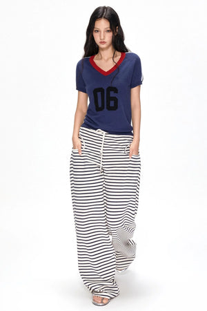 Color Block V-Neck Knit Tee
