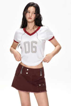 Color Block V-Neck Knit Tee