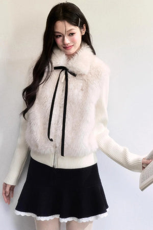 Color-Block Woolen Skirt