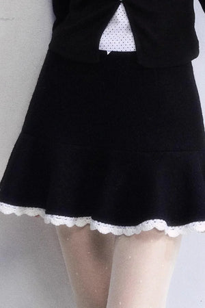 Color-Block Woolen Skirt