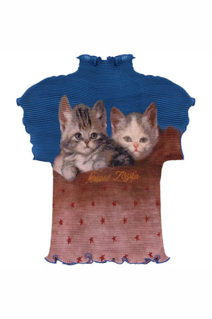 Color-Blocked Cat Print Blouse