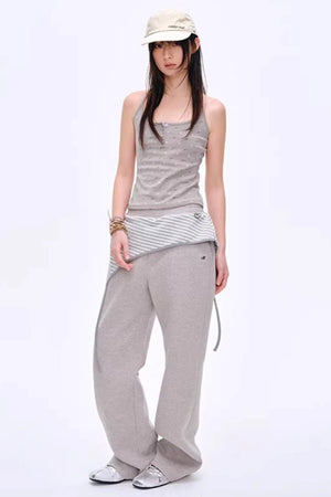 Color-Blocked Cotton Striped Pants