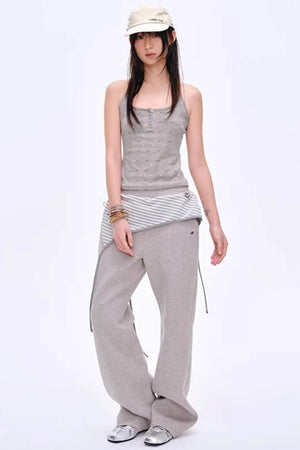 Color-Blocked Cotton Striped Pants