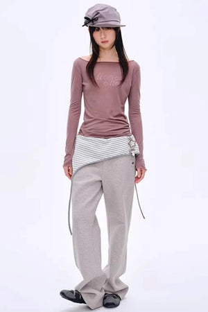 Color-Blocked Cotton Striped Pants