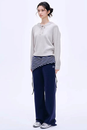 Color-Blocked Cotton Striped Pants