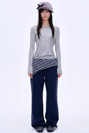 Color-Blocked Cotton Striped Pants