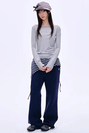 Color-Blocked Cotton Striped Pants
