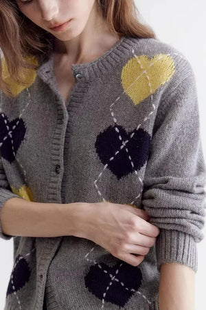 Color-Blocked Heart Knitted Sweater