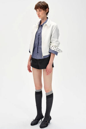Color-Blocked High-Waisted Suede Shorts