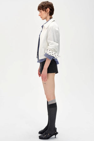 Color-Blocked High-Waisted Suede Shorts