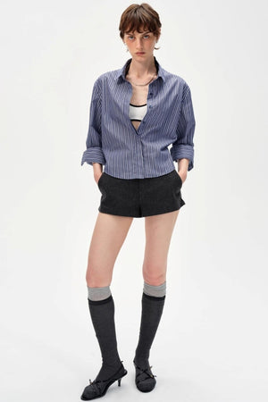 Color-Blocked High-Waisted Suede Shorts