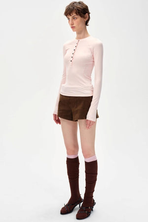 Color-Blocked High-Waisted Suede Shorts