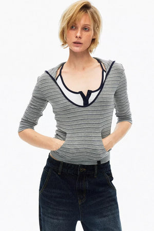 Color-Blocked Hooded Knitted Top