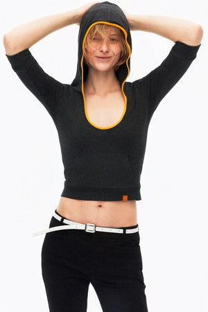 Color-Blocked Hooded Knitted Top