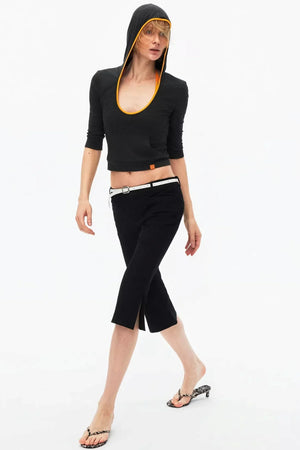 Color-Blocked Hooded Knitted Top