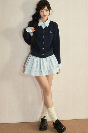 Color-Blocked Knit Cardigan Set-Up