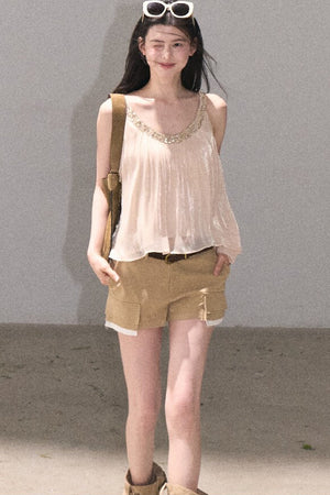 Color-Blocked Linen Pants